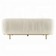 Benjara Artina Sofa- 2 Accent Throw Pillows- Ivory Velvet- Gold Metal- 89 Inch
