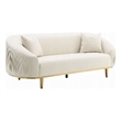Benjara Artina Sofa- 2 Accent Throw Pillows- Ivory Velvet- Gold Metal- 89 Inch