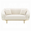 Benjara Artina Loveseat- 2 Accent Throw Pillows- Ivory Velvet and Gold 74 Inch