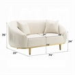 Benjara Artina Loveseat- 2 Accent Throw Pillows- Ivory Velvet and Gold 74 Inch