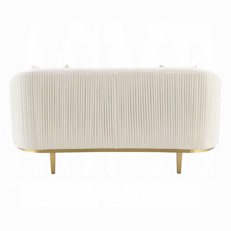 Benjara Artina Loveseat- 2 Accent Throw Pillows- Ivory Velvet and Gold 74 Inch