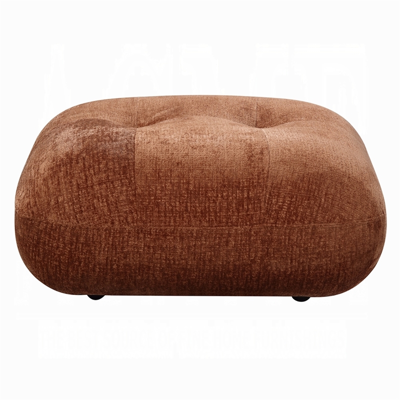 Benjara Erico Ottoman- Tufted Rust Brown Chenille- Foam Cushion Top- 35 Inch