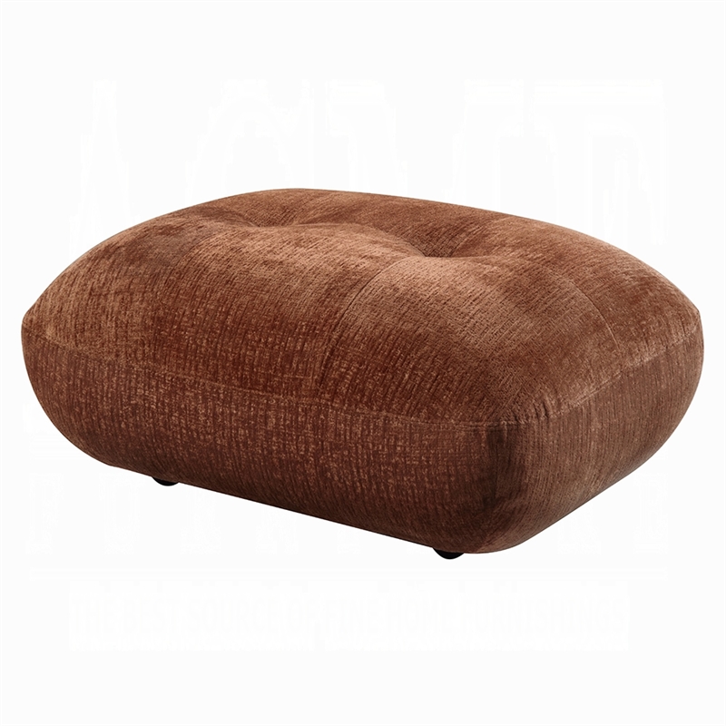 Benjara Erico Ottoman- Tufted Rust Brown Chenille- Foam Cushion Top- 35 Inch
