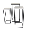 Benjara Plant Stand Table Set of 3- Black Metal- Square White Marble Top