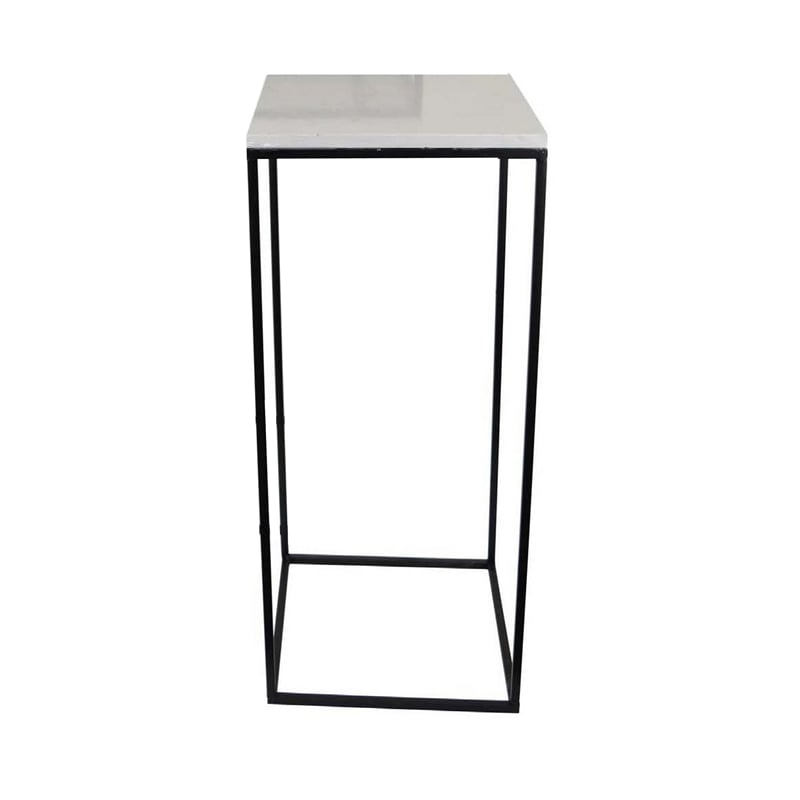 Benjara Plant Stand Table Set of 3- Black Metal- Square White Marble Top