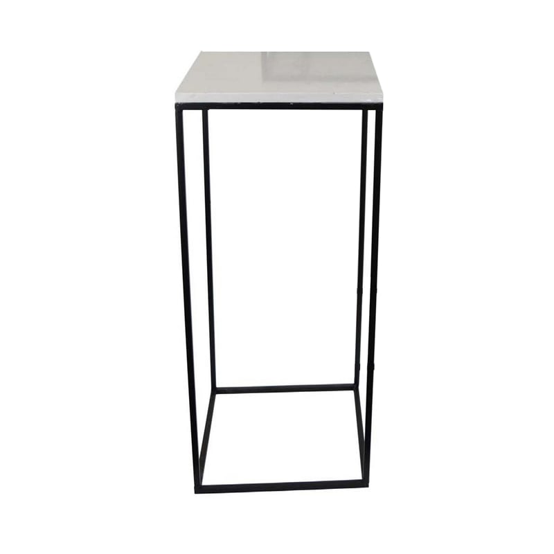 Benjara Plant Stand Table Set of 3- Black Metal- Square White Marble Top