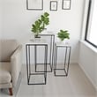 Benjara Plant Stand Table Set of 3- Black Metal- Square White Marble Top