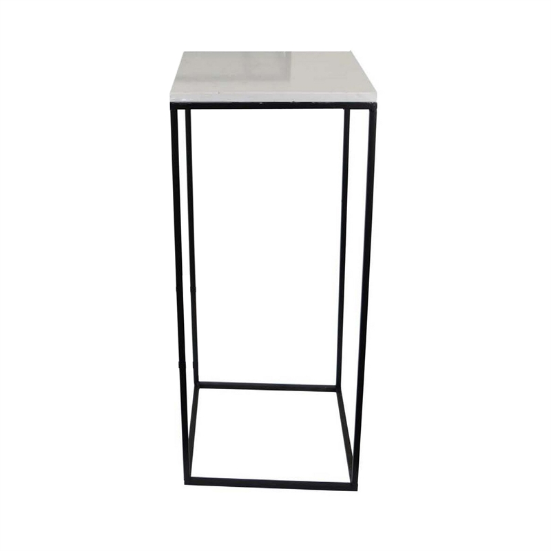 Benjara Plant Stand Table Set of 3- Black Metal- Square White Marble Top