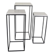 Benjara Plant Stand Table Set of 3- Black Metal- Square White Marble Top
