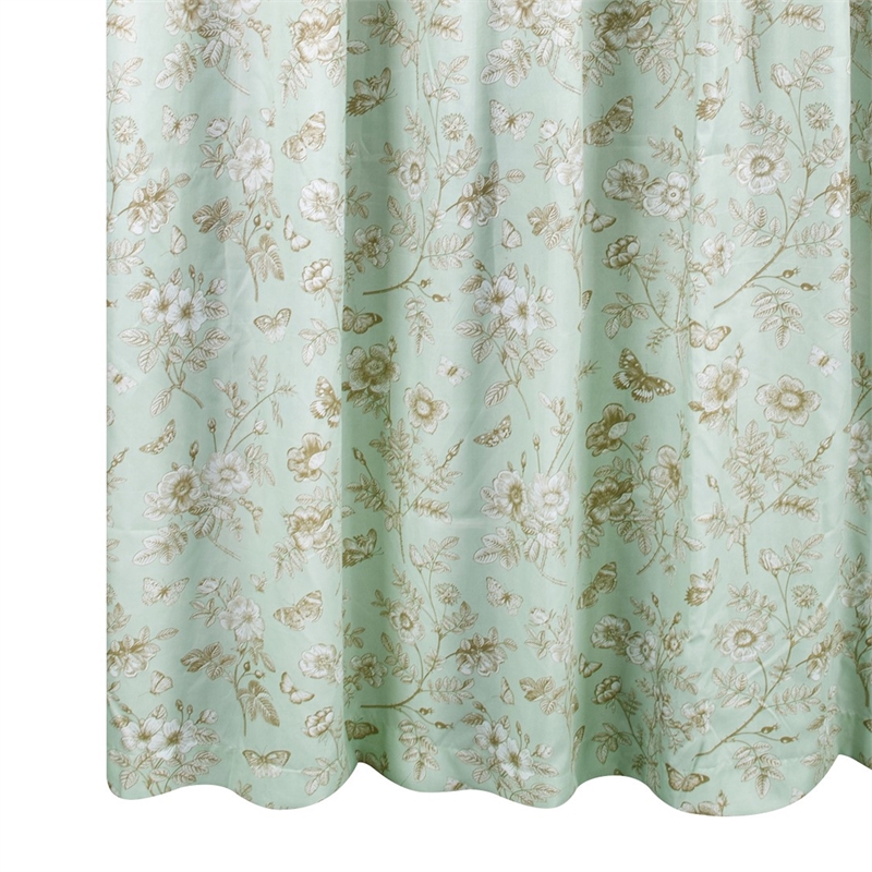 Benjara Vola Shower Curtain- 72 Inch- Floral Pattern- Light Green Polyester