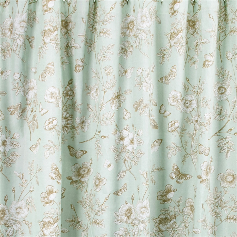 Benjara Vola Shower Curtain- 72 Inch- Floral Pattern- Light Green Polyester