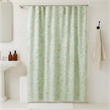 Benjara Vola Shower Curtain- 72 Inch- Floral Pattern- Light Green Polyester