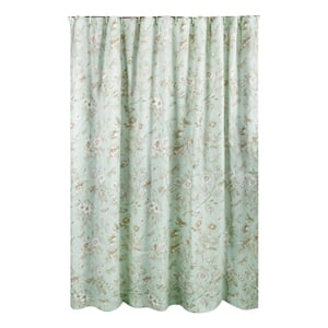 Benjara Vola Shower Curtain- 72 Inch- Floral Pattern- Light Green Polyester