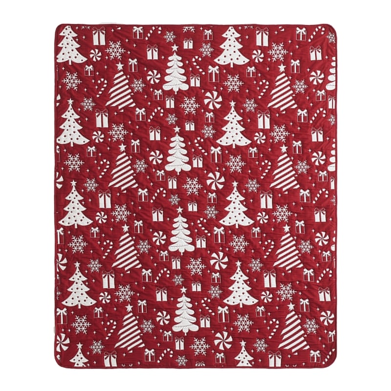 Benjara Daru Throw Blanket- 50x60- Christmas Theme- Red and White Polyester