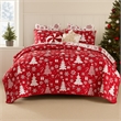 Benjara Daru 2 Piece Twin Quilt Set- Red and White Polyester- Christmas Theme