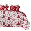 Benjara Daru 3 Piece Queen Quilt Set- Red and White Polyester- Christmas Theme