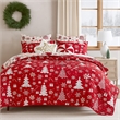 Benjara Daru 3 Piece Queen Quilt Set- Red and White Polyester- Christmas Theme