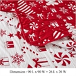 Benjara Daru 3 Piece Queen Quilt Set- Red and White Polyester- Christmas Theme