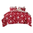 Benjara Daru 3 Piece Queen Quilt Set- Red and White Polyester- Christmas Theme