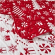 Benjara Daru 3 Piece Queen Quilt Set- Red and White Polyester- Christmas Theme