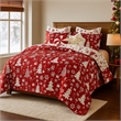 Benjara Daru 3 Piece King Quilt Set- Red and White Polyester- Christmas Theme