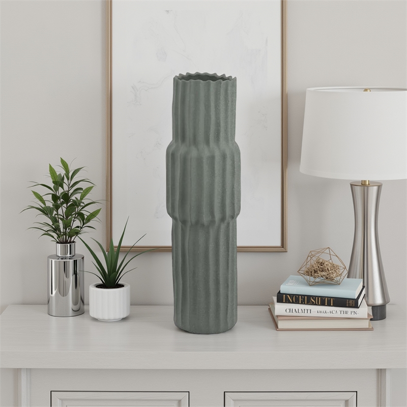 Benjara Decorative Accent Vase- Sleek Cactus Design- 24