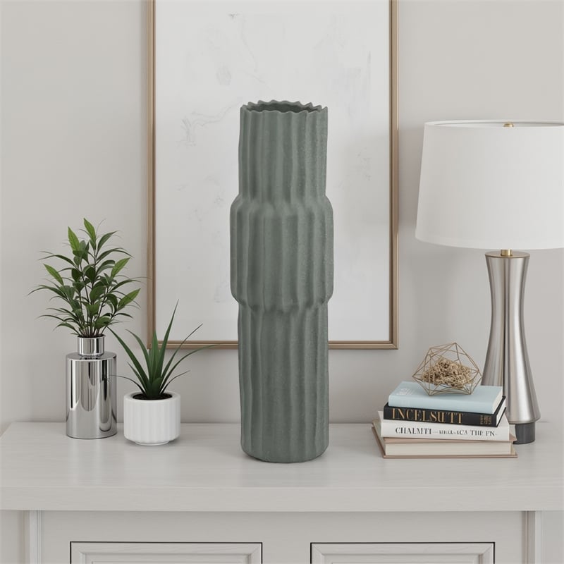 Benjara Decorative Accent Vase- Sleek Cactus Design- 24