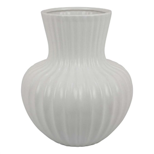 Benjara Decorative Vase- 14&quot White Ceramic Body- Vertical Ribbed Pattern