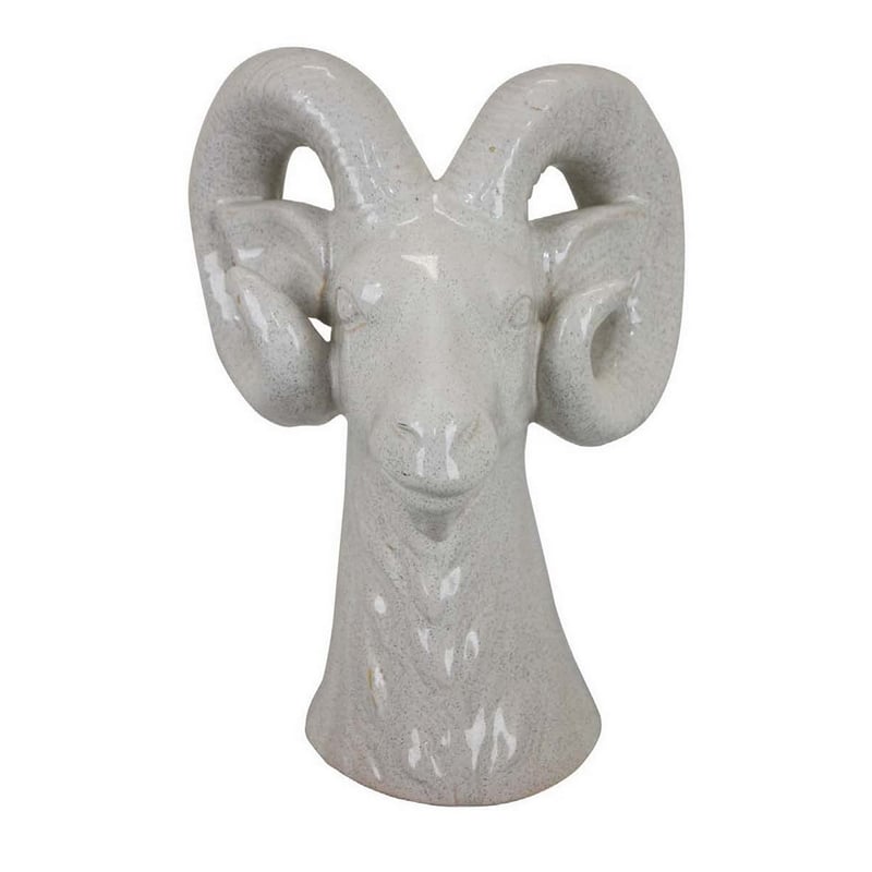 Benjara Accent Tabletop Decor- Strong Ram Head Design- White Ceramic 14 Inch