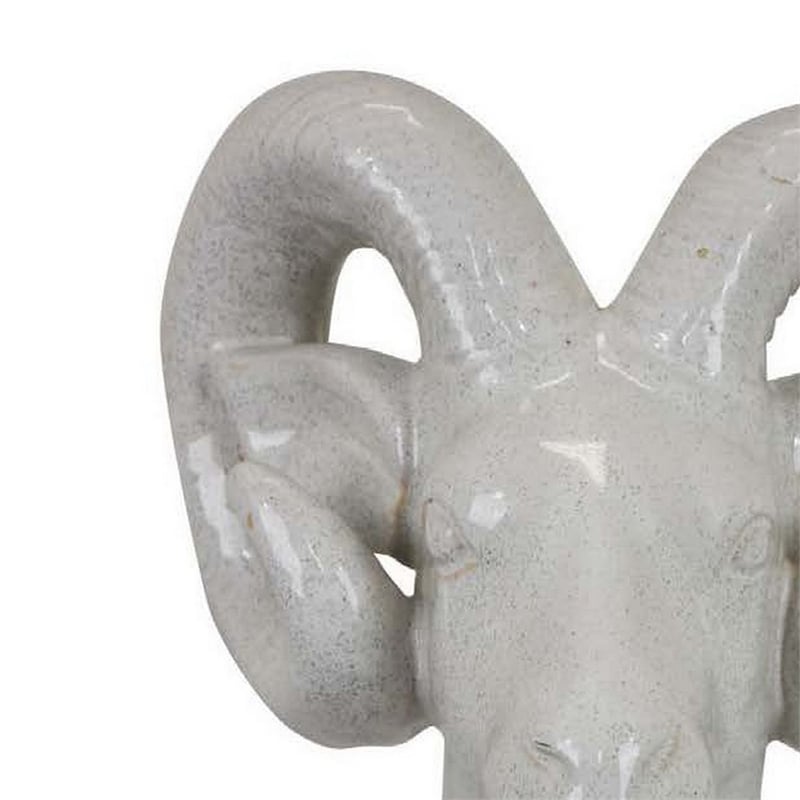 Benjara Accent Tabletop Decor- Strong Ram Head Design- White Ceramic 14 Inch