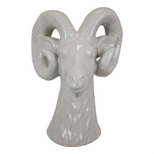 Benjara Accent Tabletop Decor- Strong Ram Head Design- White Ceramic 14 Inch
