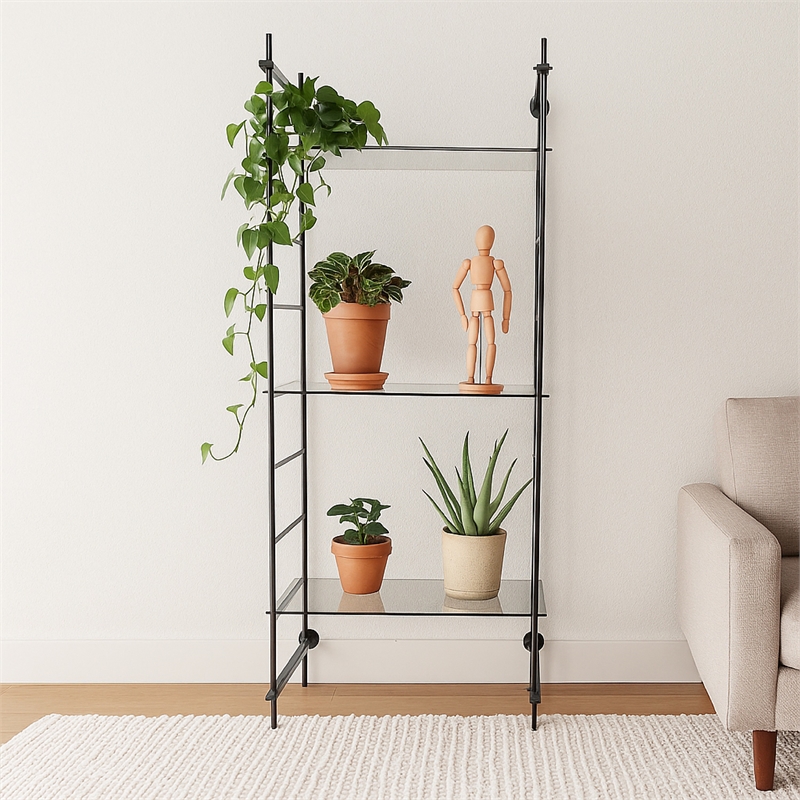 Benjara Plant Display Stand- 87 Inch- 3 Shelves Black Metal Ladder Design