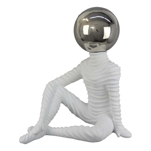 Benjara Accent Decor Statuette- 21&quot White Ceramic- Sitting Astronaut