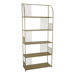 Benjara Plant Display Stand- 71&quot Sleek Gold Metal Frame- 5 Storage Shelves