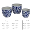 Benjara Garden Planter Set of 3- Classical Ceramic Blue White Floral Pattern