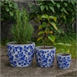 Benjara Garden Planter Set of 3- Classical Ceramic Blue White Floral Pattern