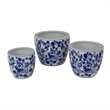 Benjara Garden Planter Set of 3- Classical Ceramic Blue White Floral Pattern