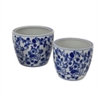 Benjara Garden Planter Set of 3- Classical Ceramic Blue White Floral Pattern