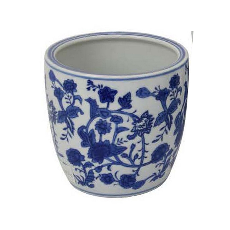 Benjara Garden Planter Set of 3- Classical Ceramic Blue White Floral Pattern