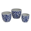 Benjara Garden Planter Set of 3- Classical Ceramic Blue White Floral Pattern