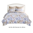 Benjara Heli 2pc Twin Size Quilt Set- Blue- Sandy Pink- Khaki Tropical Print