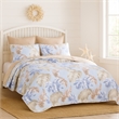 Benjara Heli 2pc Twin Size Quilt Set- Blue- Sandy Pink- Khaki Tropical Print