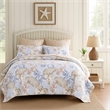 Benjara Heli 2pc Twin Size Quilt Set- Blue- Sandy Pink- Khaki Tropical Print