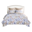 Benjara Heli 2pc Twin Size Quilt Set- Blue- Sandy Pink- Khaki Tropical Print