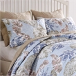 Benjara Heli 2pc Twin Size Quilt Set- Blue- Sandy Pink- Khaki Tropical Print