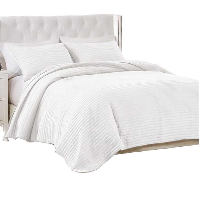 Benjara Vins 2pc Twin Size Quilt Set- Cotton Fill- Polyester Shell- White