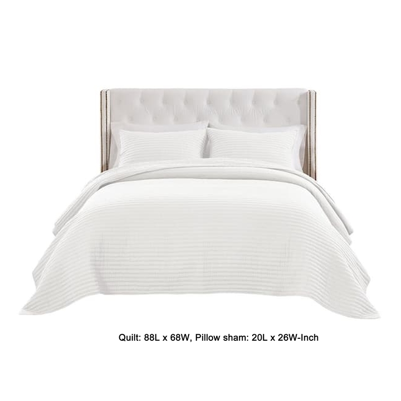 Benjara Vins 2pc Twin Size Quilt Set- Cotton Fill- Polyester Shell- White