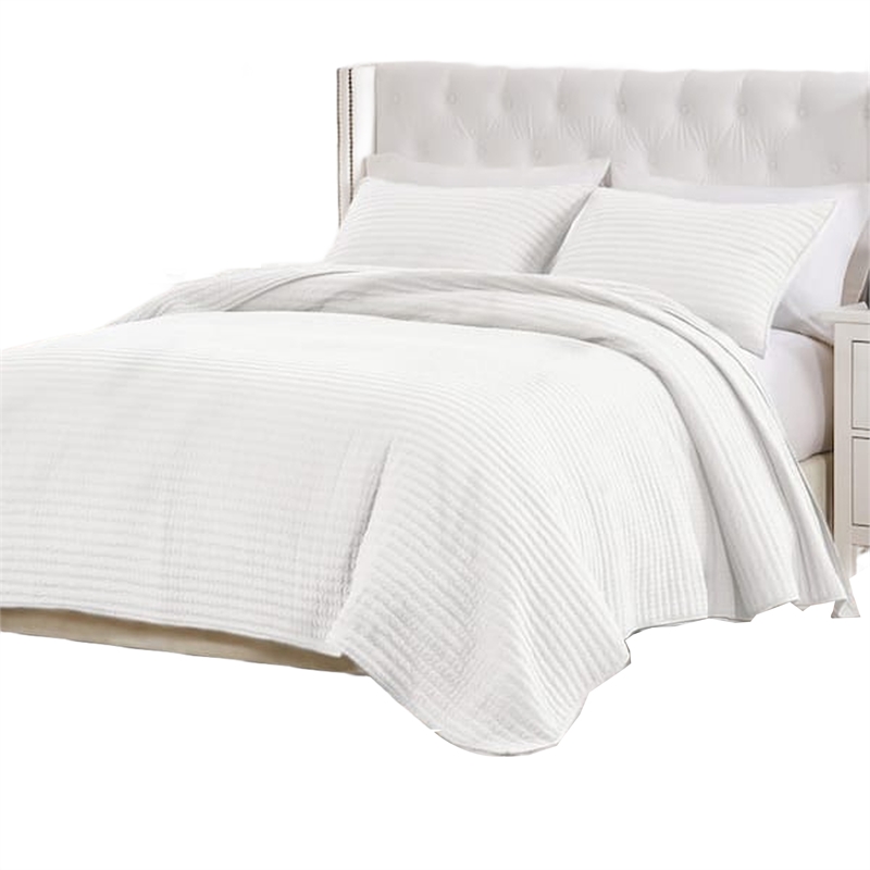Benjara Vins 2pc Twin Size Quilt Set- Cotton Fill- Polyester Shell- White
