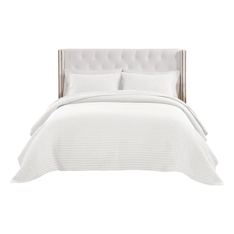 Benjara Vins 2pc Twin Size Quilt Set- Cotton Fill- Polyester Shell- White