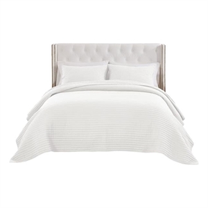 Benjara Vins 2pc Twin Size Quilt Set- Cotton Fill- Polyester Shell- White